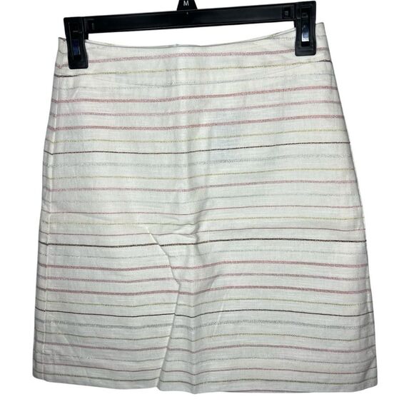 New! LOFT Petite Off White Striped A-Line Short Linen Blend Women’s Skirt SZ 0P - Picture 1 of 12